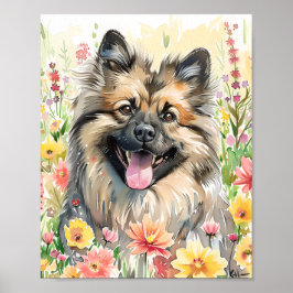 Waterverf Keeshond Dog Art Print voor Hondenliefhe