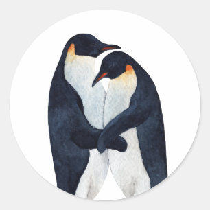 Waterverf keizer Penguins Ronde Sticker