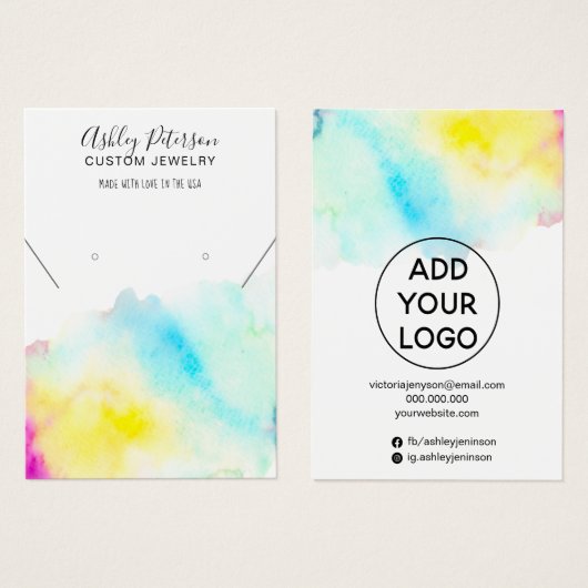 Waterverf kekkerjuwelen die ketting tonen visitekaartje (Voorkant /achterkant)