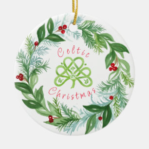 Waterverf Keltische Kerst Krans PERSONALISEER Keramisch Ornament