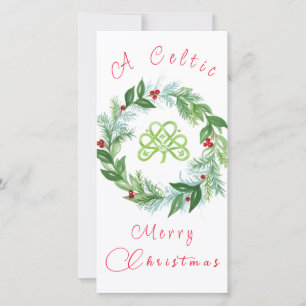 Waterverf Keltische Kerst Krans PERSONALIZEER Feestdagenkaart