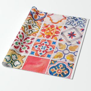 Waterverf keramische tegels collectie. Vierkant vi Cadeaupapier