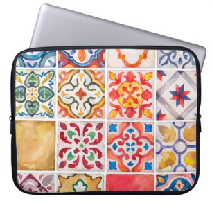 Waterverf keramische tegels collectie. Vierkant vi Laptop Sleeve