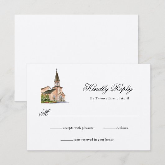 Waterverf Kerk bruiloft RSVP (Voorkant / Achterkant)