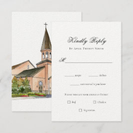Waterverf Kerk bruiloft RSVP Kaart