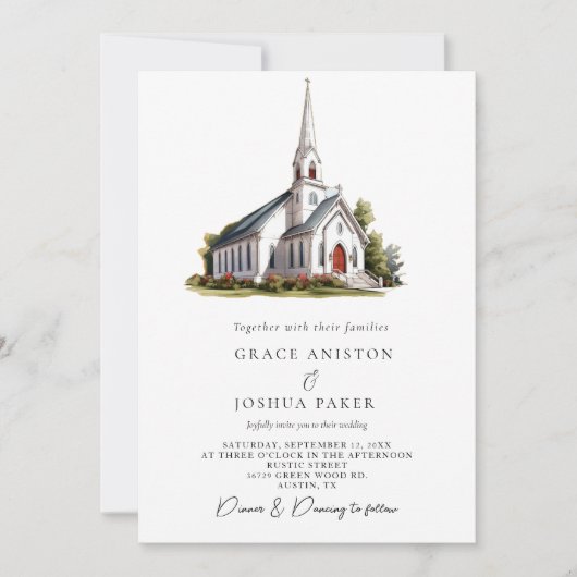 Waterverf Kerk Locatie illustratie Huwelijk Kaart (Voorkant)