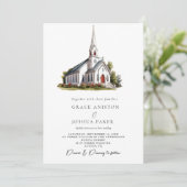 Waterverf Kerk Locatie illustratie Huwelijk Kaart (Staand voorkant)
