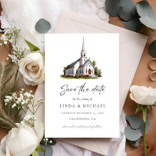 Waterverf Kerk Locatie illustratie Huwelijk Save The Date