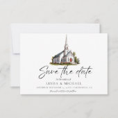 Waterverf Kerk Locatie illustratie Huwelijk Save The Date (Voorkant)