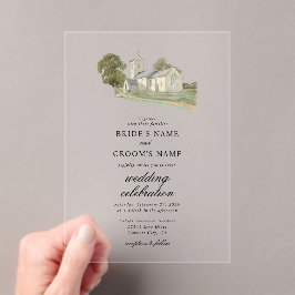 Waterverf Kerk Traditioneel Monogram Huwelijk Acryl Uitnodigingen