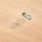 Waterverf Kerk Traditioneel Monogram Huwelijk Acryl Uitnodigingen (Laagn)