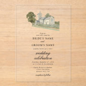Waterverf Kerk Traditioneel Monogram Huwelijk Acryl Uitnodigingen (Voorkant)