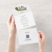 Waterverf Kerk Traditioneel Monogram Huwelijk All In One Uitnodiging (Afscheurbaar)