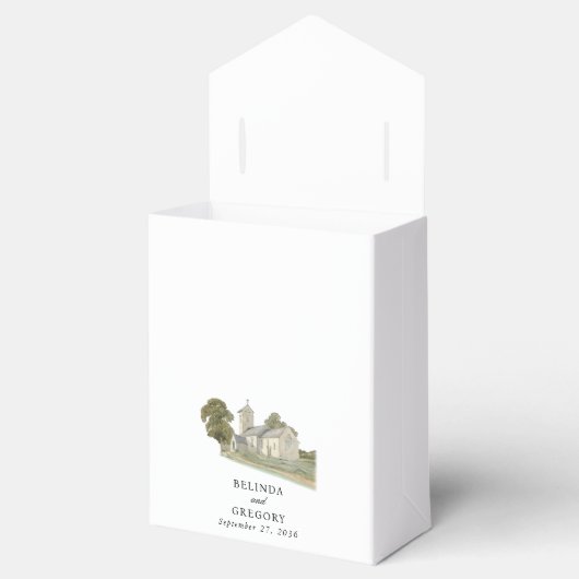 Waterverf Kerk Traditioneel Monogram Huwelijk Bedankdoosjes (Geopend)