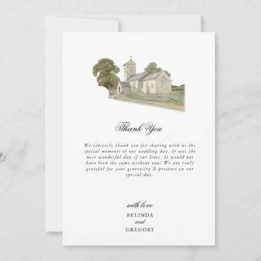 Waterverf Kerk Traditioneel Monogram Huwelijk Bedankkaart (Voorkant)