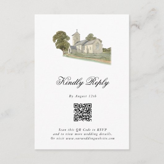 Waterverf Kerk Traditioneel Monogram Huwelijk Informatiekaartje (Voorkant)