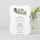 Waterverf Kerk Traditioneel Monogram Huwelijk Kaart (Staand voorkant)