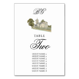 Waterverf Kerk Traditioneel Monogram Huwelijk Kaart