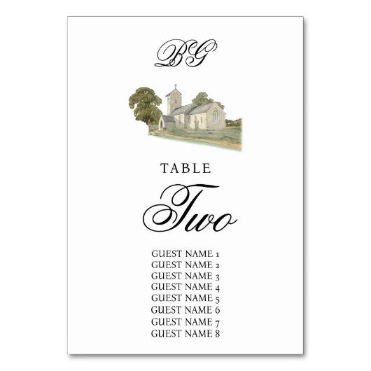Waterverf Kerk Traditioneel Monogram Huwelijk Kaart (Voorkant)