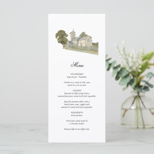 Waterverf Kerk Traditioneel Monogram Huwelijk Menu (Staand voorkant)