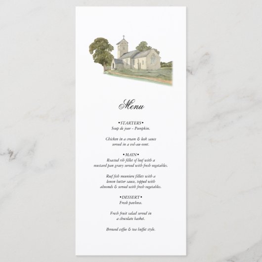 Waterverf Kerk Traditioneel Monogram Huwelijk Menu (Voorkant)