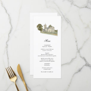 Waterverf Kerk Traditioneel Monogram Huwelijk Menu