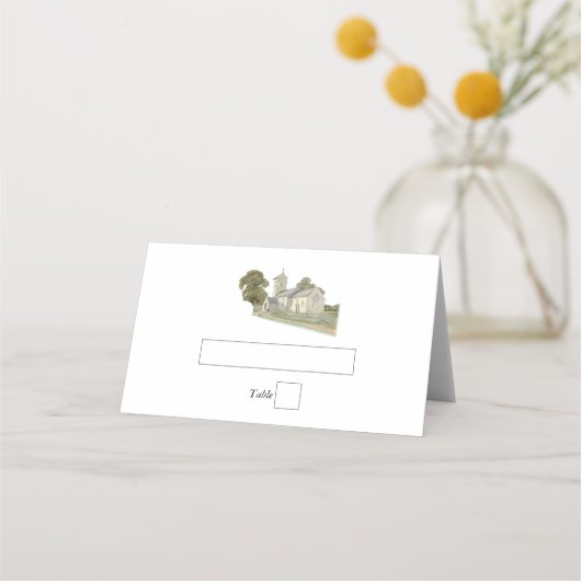 Waterverf Kerk Traditioneel Monogram Huwelijk Plaatskaartje (Voorkant)