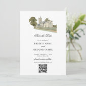 Waterverf Kerk Traditioneel Monogram Huwelijk Save The Date (Staand voorkant)