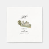 Waterverf Kerk Traditioneel Monogram Huwelijk Servet (Voorkant)