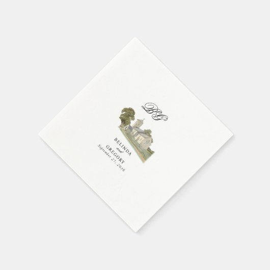 Waterverf Kerk Traditioneel Monogram Huwelijk Servet (Hoek)