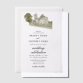 Waterverf Kerk Traditioneel Monogram Huwelijk Vellum Uitnodigingen (Offset)