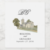 Waterverf Kerk Traditioneel Monogram Huwelijk Wijn Etiket (Enkel label)