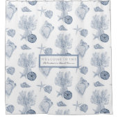 Waterverf Kerkoraal Starfish Blue in White Douchegordijn (Voorkant)