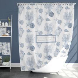 Waterverf Kerkoraal Starfish Blue in White Douchegordijn