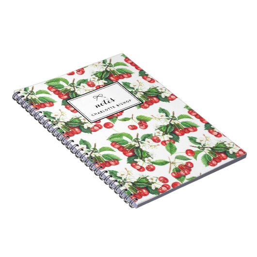 Waterverf Kersen Bloemenpatroon Notitieboek (Rechterzijde)