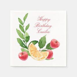 Waterverf kersen en Oranje plakpapier Servet