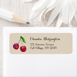 Waterverf kersen handgeschilderde Natuur adres Etiket