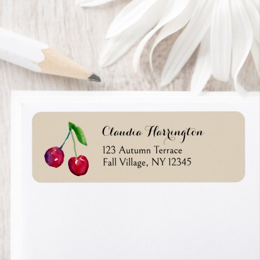 Waterverf kersen handgeschilderde Natuur adres Etiket (Insitu)