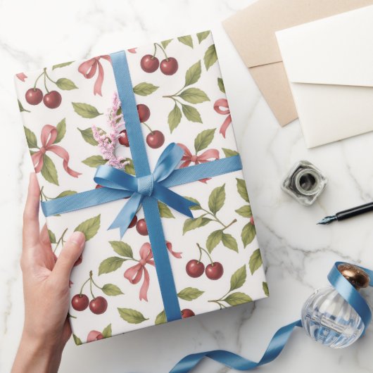 Waterverf Kersen met Boog - Elegant Fruit Cadeaupapier (Geschenken)