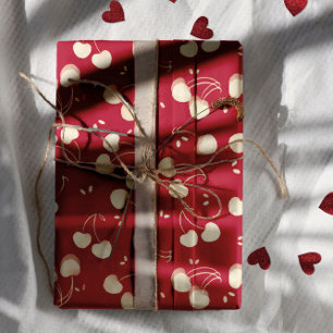 Waterverf Kersen op Rood – Valentijn Inpakpapier Vel