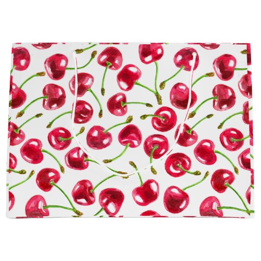 Waterverf kersen patroon groot cadeauzakje (Voorkant)