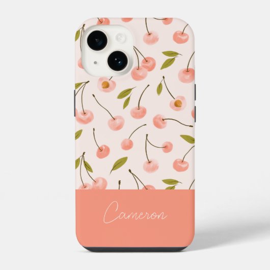 Waterverf Kersen Patroon iPhone Hoesje (Achterkant)