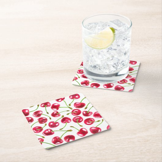 Waterverf kersen patroon kartonnen onderzetters (Insitu)
