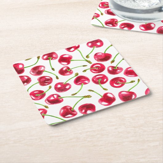 Waterverf kersen patroon kartonnen onderzetters (Schuin)