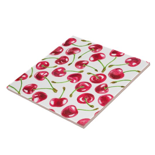 Waterverf kersen patroon tegeltje (Zijkant)