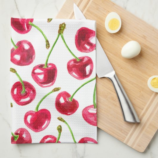 Waterverf kersen patroon theedoek (Quarter Fold)