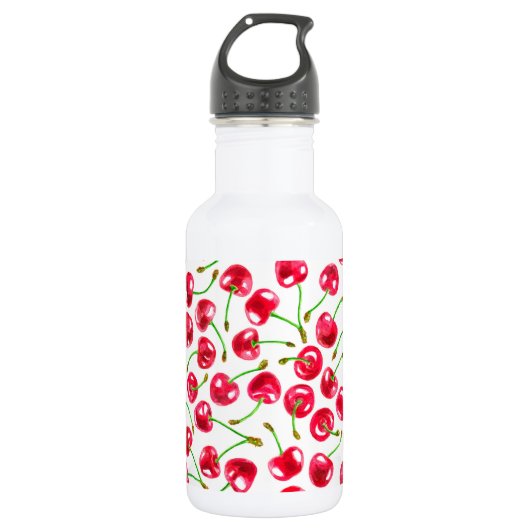 Waterverf kersen patroon waterfles  (Voorkant)