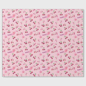 Waterverf Kersen Schattige Girly Pink Gepersonalis Cadeaupapier (Vlak)
