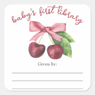 Waterverf kersen strik Baby Shower boekplaat Vierkante Sticker