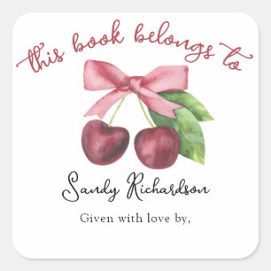Waterverf kersen strik Baby Shower ex-libris Vierkante Sticker